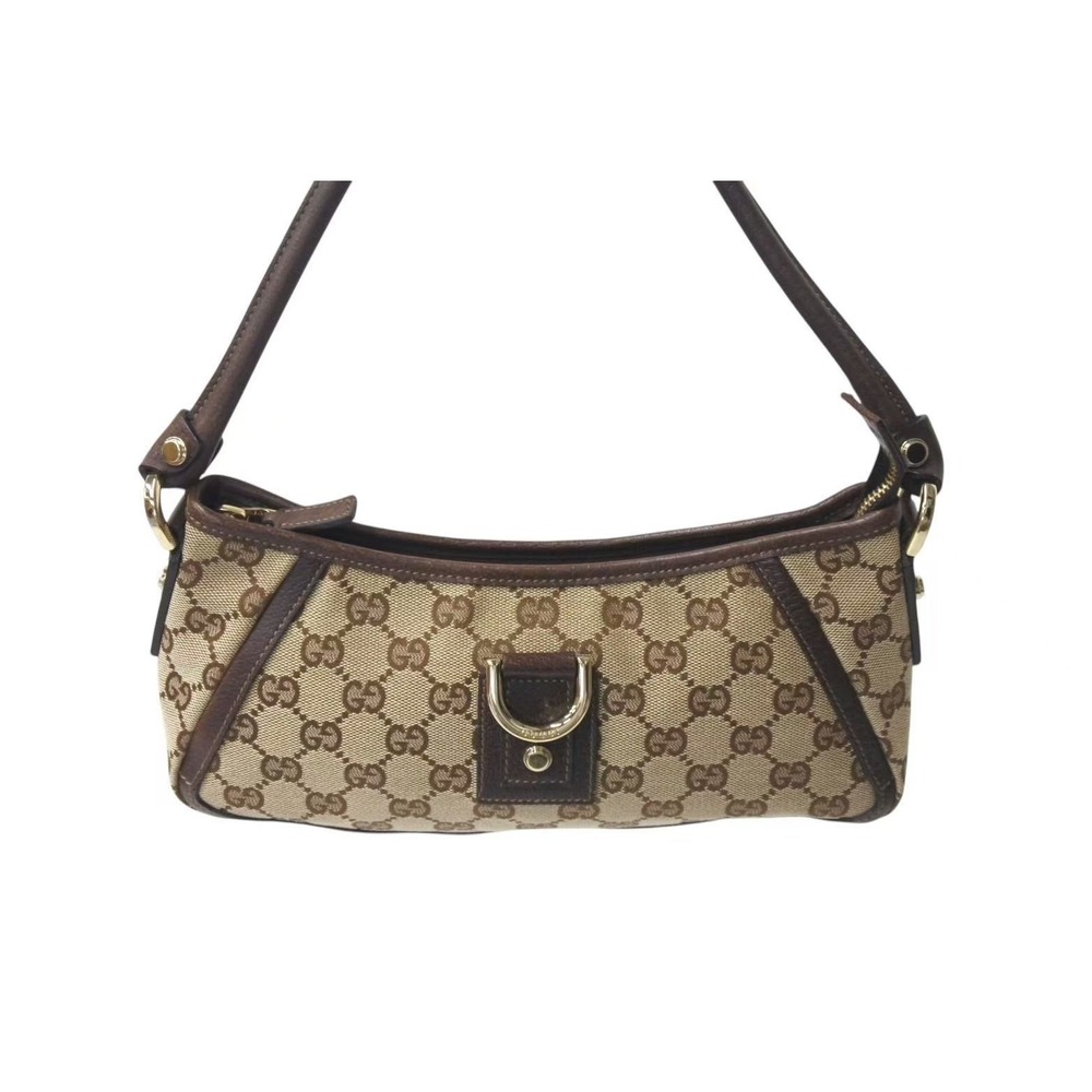 Gucci Shoulder Leather Tan Abbey GG Brown Hobo Canvas Bag One Beige